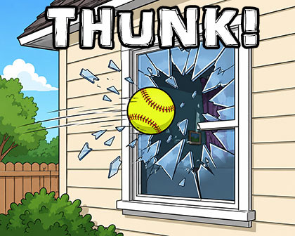 Softball Hitting a Window